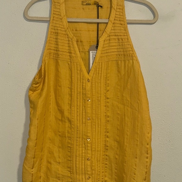 Prana Yellow Buttoned Pleated Tank Top - Picture 1 of 3